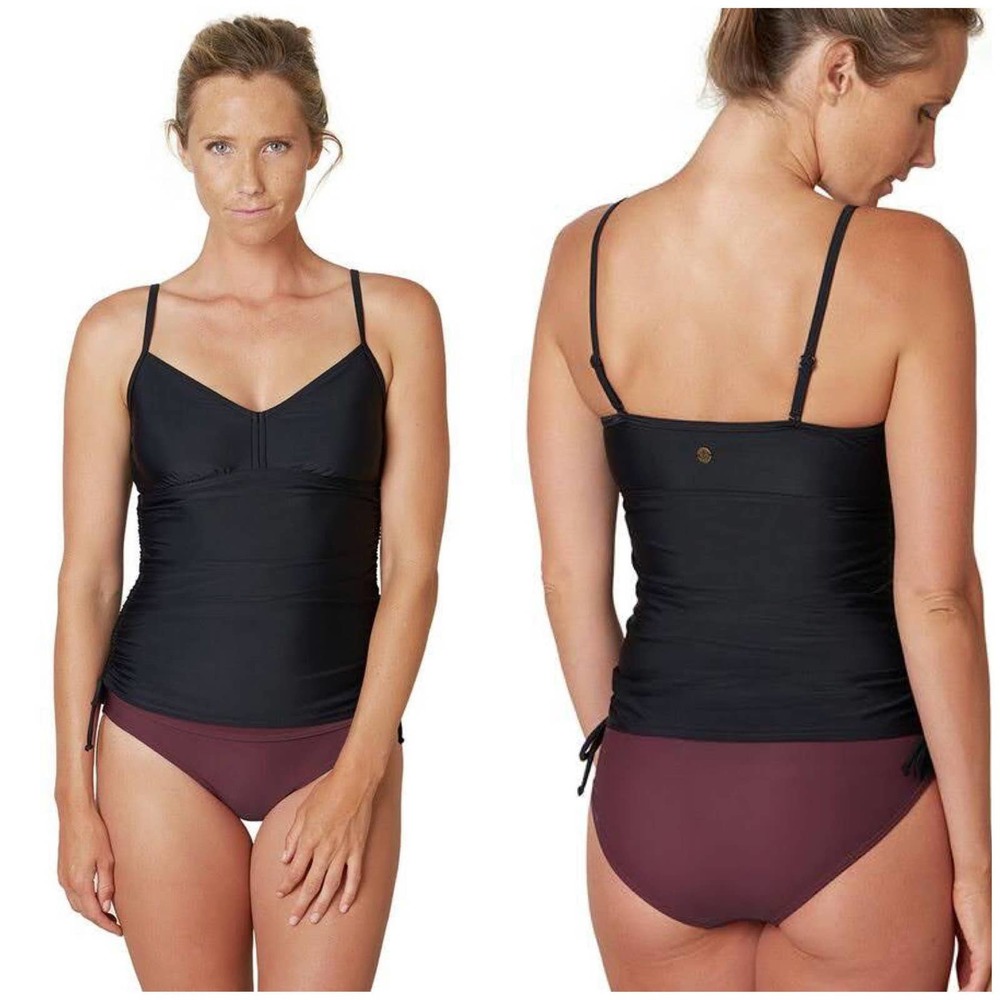 Prana Black Tankini Top with Burgundy Bottoms